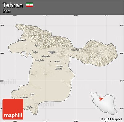 Shaded Relief Map of Tehran, cropped outside