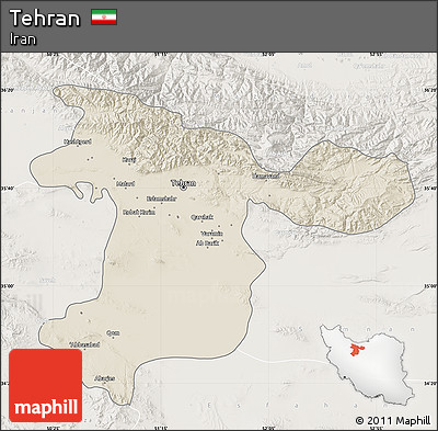 Shaded Relief Map of Tehran, lighten