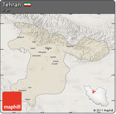 Shaded Relief Map of Tehran, lighten