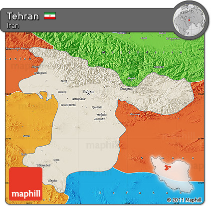 Shaded Relief Map of Tehran, political outside