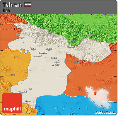 Shaded Relief Map of Tehran, political outside