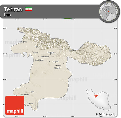 Shaded Relief Map of Tehran, single color outside
