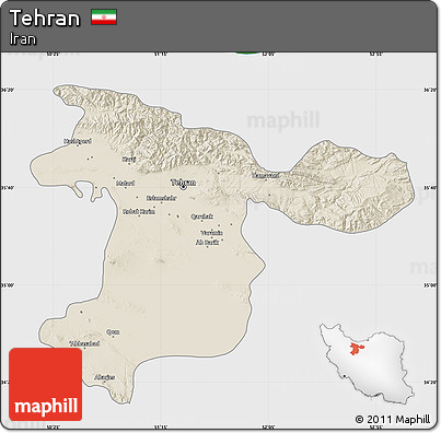 Shaded Relief Map of Tehran, single color outside