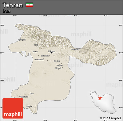 Shaded Relief Map of Tehran, single color outside