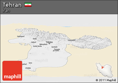 Classic Style Panoramic Map of Tehran, single color outside
