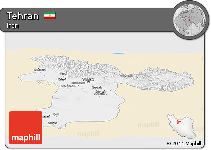 Classic Style Panoramic Map of Tehran, single color outside