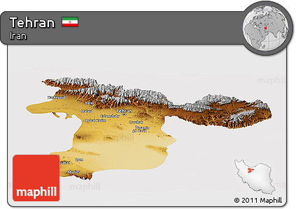 Physical Panoramic Map of Tehran, cropped outside