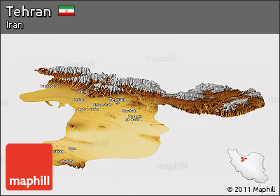 Physical Panoramic Map of Tehran, cropped outside