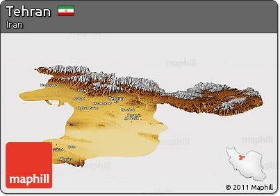 Physical Panoramic Map of Tehran, cropped outside