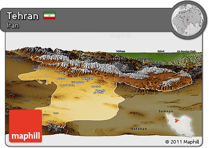 Physical Panoramic Map of Tehran, darken