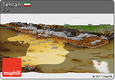 Physical Panoramic Map of Tehran, darken