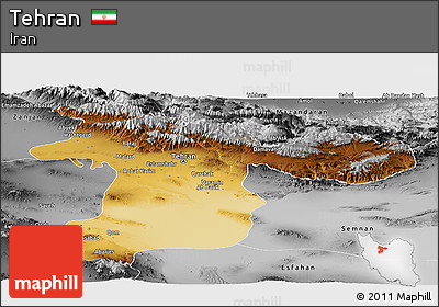 Physical Panoramic Map of Tehran, desaturated