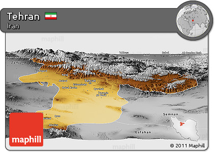 Physical Panoramic Map of Tehran, desaturated