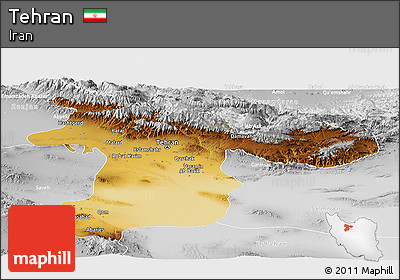 Physical Panoramic Map of Tehran, lighten, desaturated