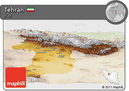 Physical Panoramic Map of Tehran, lighten