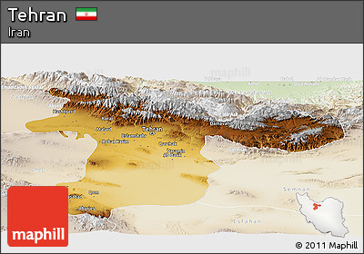 Physical Panoramic Map of Tehran, lighten