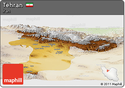 Physical Panoramic Map of Tehran, lighten