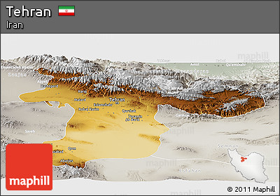 Physical Panoramic Map of Tehran, lighten, semi-desaturated
