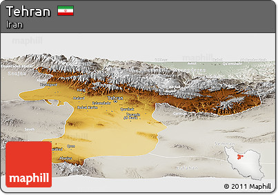 Physical Panoramic Map of Tehran, lighten, semi-desaturated