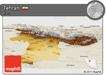 Physical Panoramic Map of Tehran, shaded relief outside