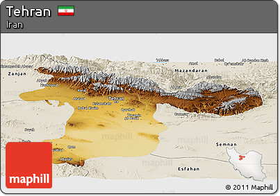 Physical Panoramic Map of Tehran, shaded relief outside