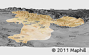 Satellite Panoramic Map of Tehran, darken, desaturated