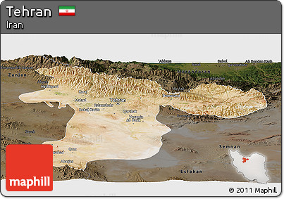 Satellite Panoramic Map of Tehran, darken