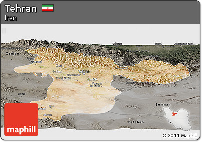 Satellite Panoramic Map of Tehran, darken, semi-desaturated