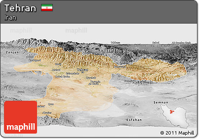 Satellite Panoramic Map of Tehran, desaturated