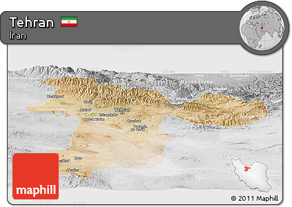 Satellite Panoramic Map of Tehran, lighten, desaturated