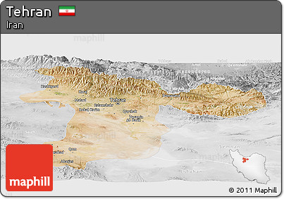Satellite Panoramic Map of Tehran, lighten, desaturated