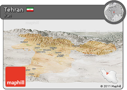 Satellite Panoramic Map of Tehran, lighten, semi-desaturated