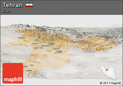 Satellite Panoramic Map of Tehran, lighten, semi-desaturated