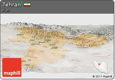 Satellite Panoramic Map of Tehran, lighten, semi-desaturated