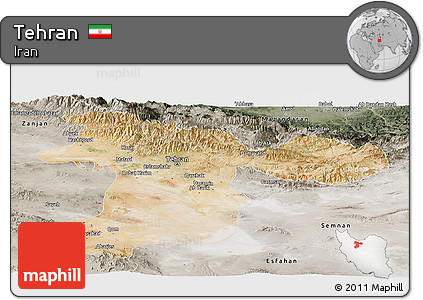 Satellite Panoramic Map of Tehran, semi-desaturated