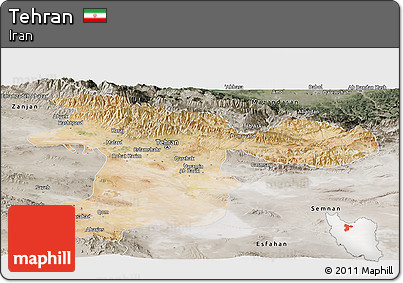 Satellite Panoramic Map of Tehran, semi-desaturated