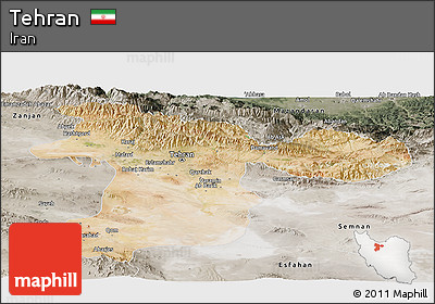 Satellite Panoramic Map of Tehran, semi-desaturated