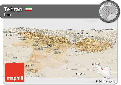 Satellite Panoramic Map of Tehran, shaded relief outside