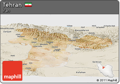 Satellite Panoramic Map of Tehran, shaded relief outside