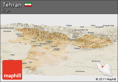 Satellite Panoramic Map of Tehran, shaded relief outside