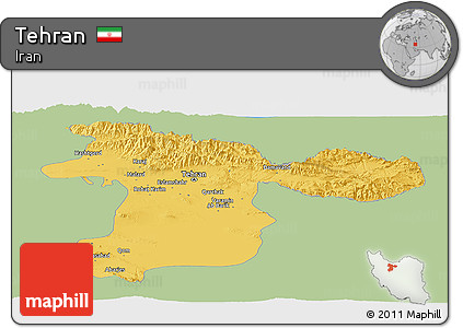 Savanna Style Panoramic Map of Tehran, single color outside