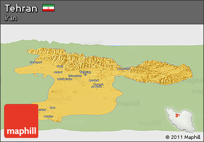 Savanna Style Panoramic Map of Tehran, single color outside