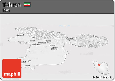 Silver Style Panoramic Map of Tehran, single color outside