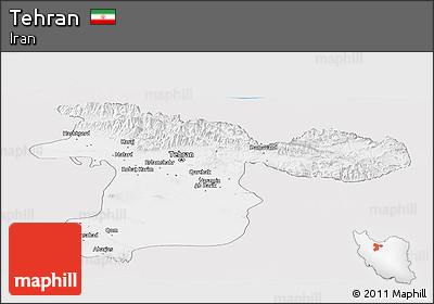 Silver Style Panoramic Map of Tehran, single color outside