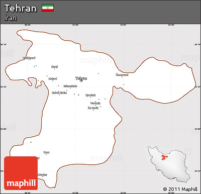 Classic Style Simple Map of Tehran, cropped outside