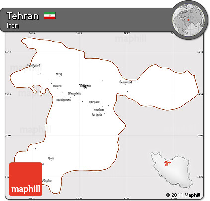 Classic Style Simple Map of Tehran, cropped outside