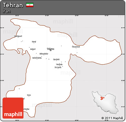 Classic Style Simple Map of Tehran, cropped outside