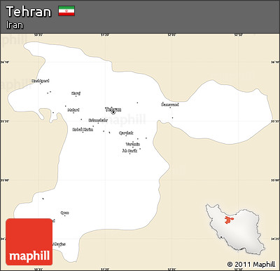 Classic Style Simple Map of Tehran, single color outside