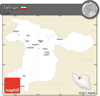 Classic Style Simple Map of Tehran, single color outside