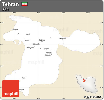 Classic Style Simple Map of Tehran, single color outside